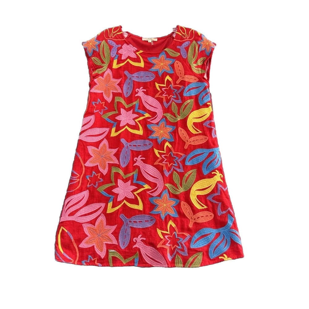 Andree by Unit Gorgeous Embroidery‎ Cotton/Linen Pullover Red  Dress Sz S